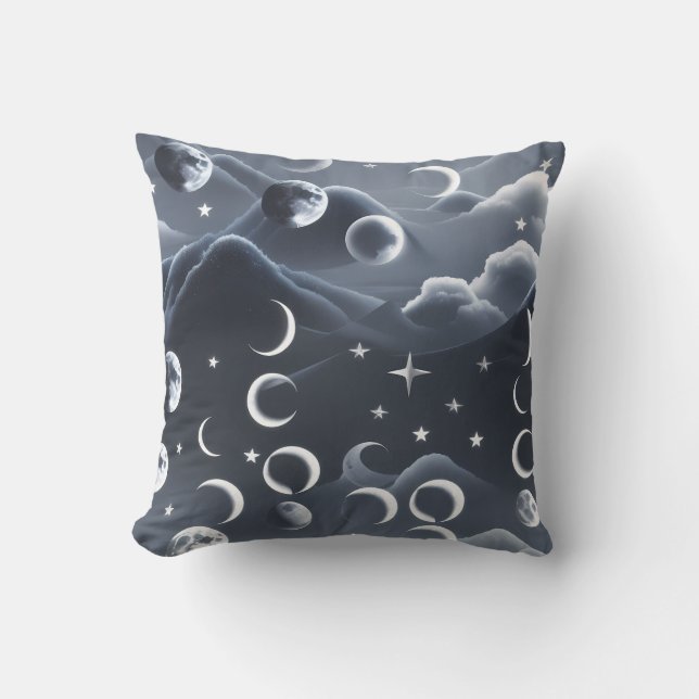 Almofada Throw Pillow - Sky Grey Celestial Moon Phases (Frente)