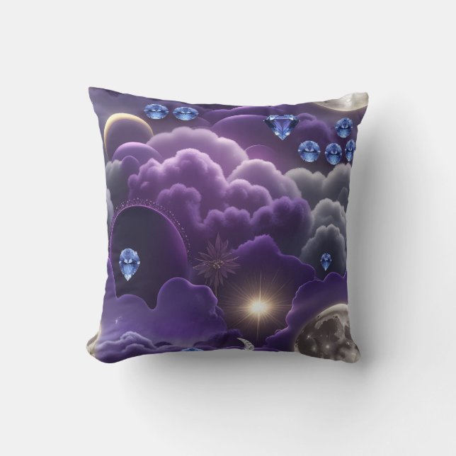 Almofada Throw Pillow - Tanzanite Diamond Celestial Moon (Frente)