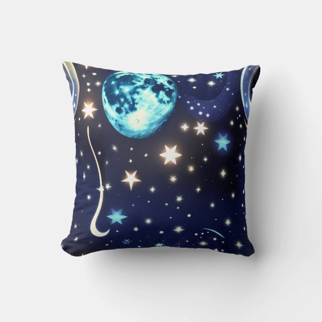 Almofada Throw Pillow - Velvet Navy Celestial Moon (Frente)