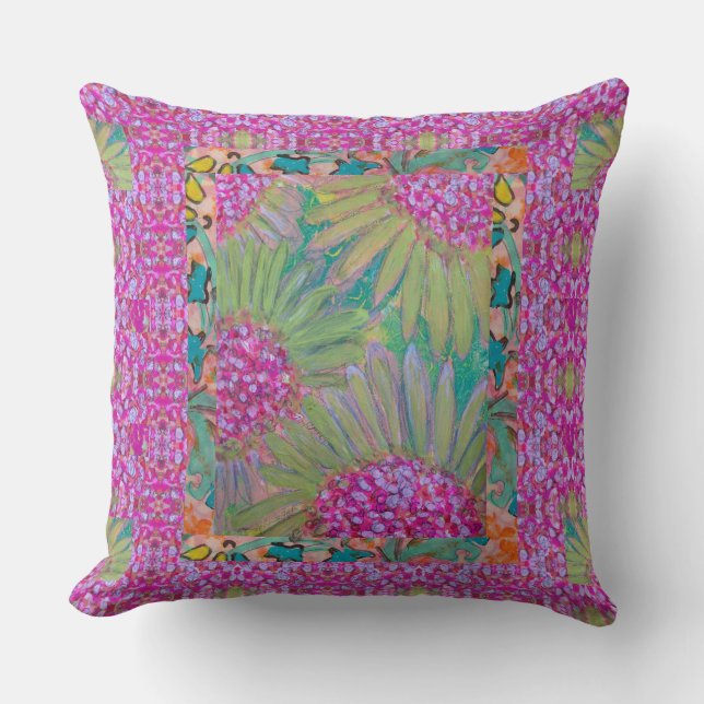 Almofada Throw Pillow - Vibrant Pink Flowers (Frente)
