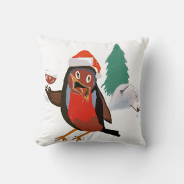 Almofada Throw pillow with Christmas Cheers Robin design