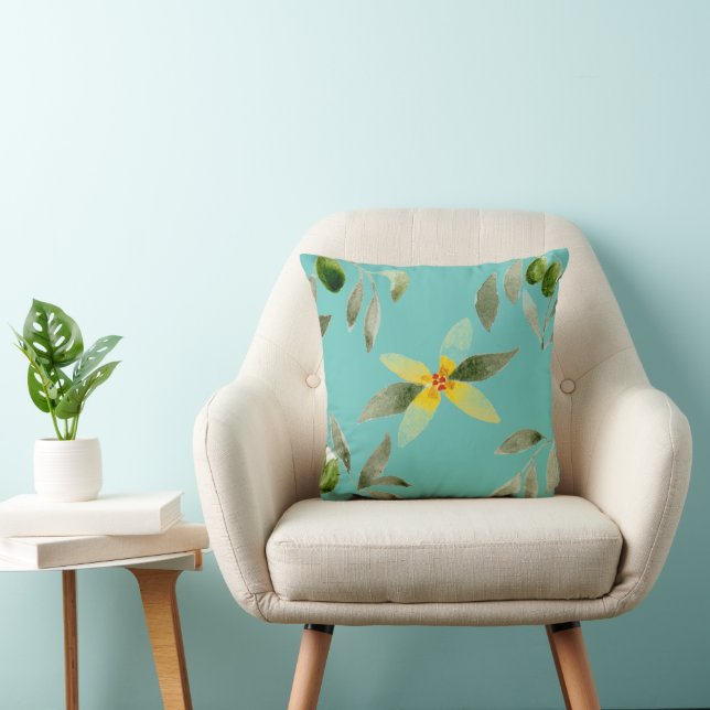 Almofada Throw pillow with olive design on light teal (Cadeira)