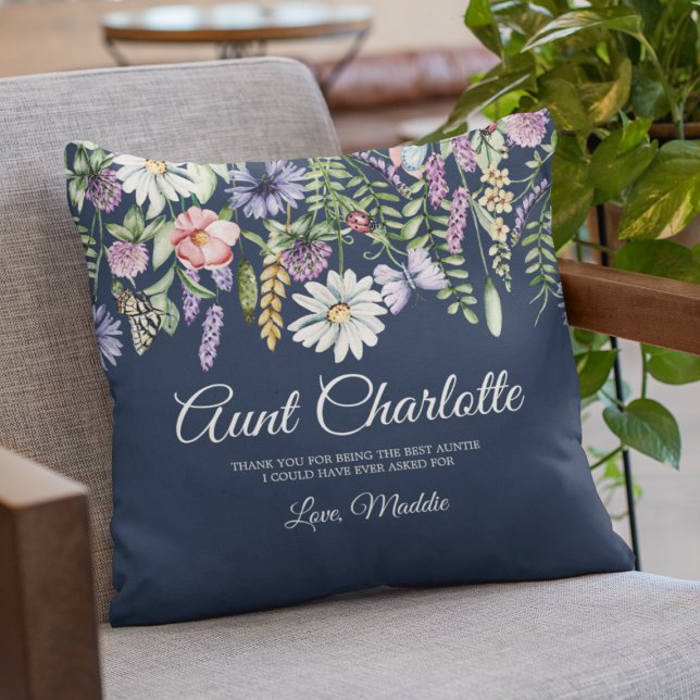 Almofada Tia Mensagem Personalizada Da Sobrinha Flores Silv (Aunt Custom Message From Niece Wildflowers Throw Pillow
)