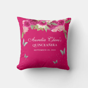 Almofada Tiaro Floral Rosa Prata Quinceanera Borboleta