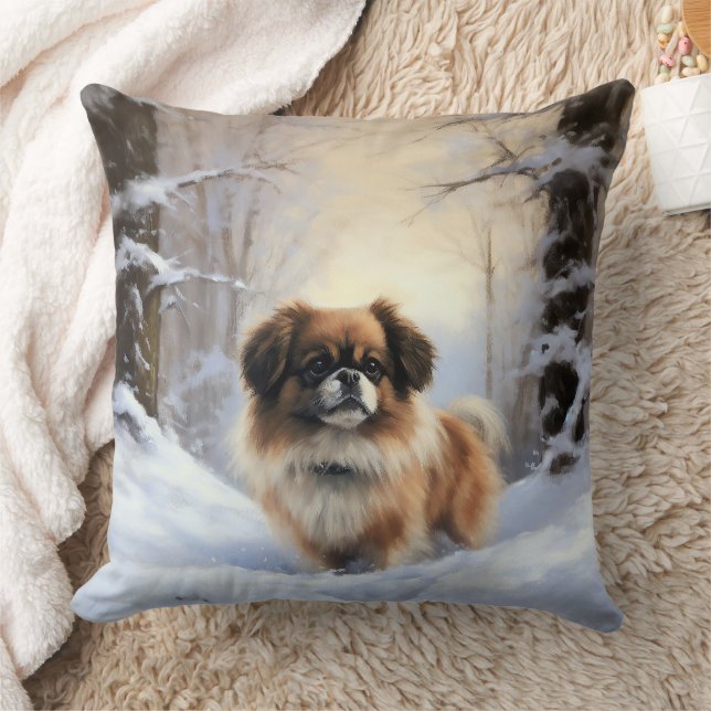 Almofada Tibetan Spaniel Deixe Nevar Natal  (Cobertor)