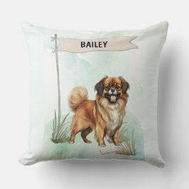 Almofada Tibetan Spaniel Watercolor Personalized Dog