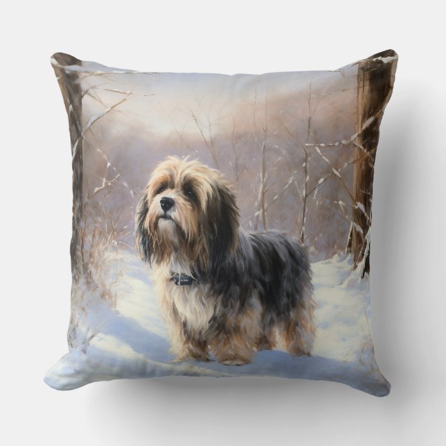 Almofada Tibetan Terrier Deixe Nevar Natal (Frente)