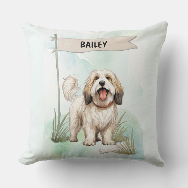 Almofada Tibetan Terrier Watercolor Personalized Dog (Frente)