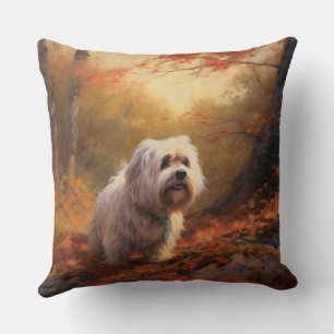 Almofada Tibetano - Terrier no outono deixa cair inspiração