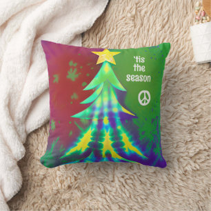 Almofada Tie Dye Hippie Árvore de Natal com Símbolo de Paz