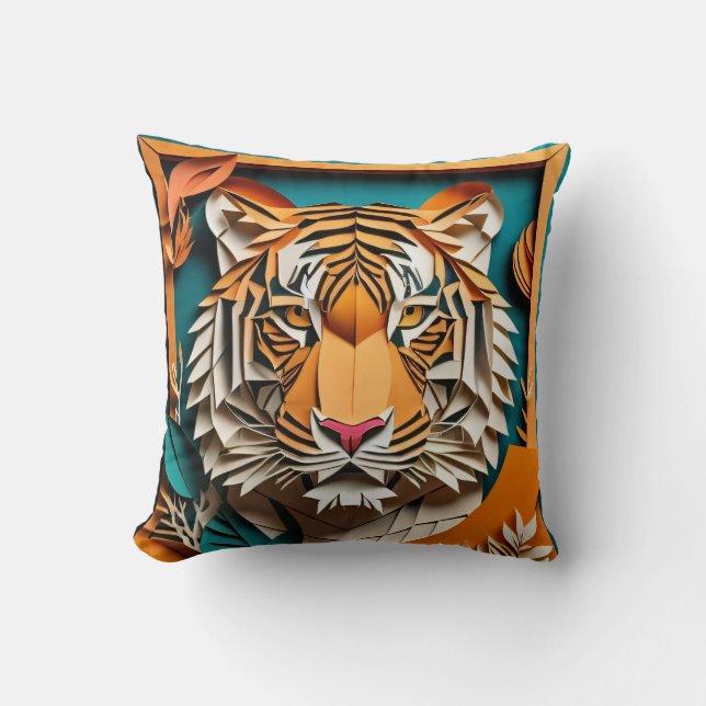 Almofada Tiger 3D Paper Art Design T shirt (Frente)