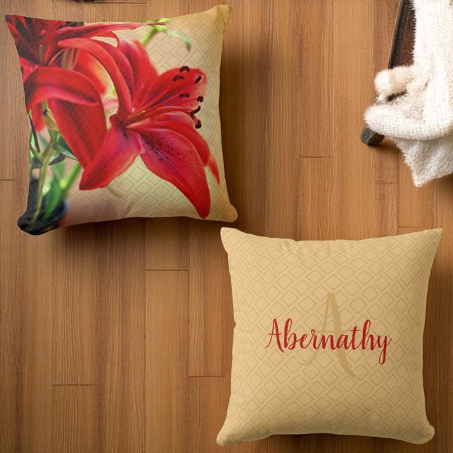 Almofada Tiger Lily Foto Frente Monograma Modelo (Front and back template monogram pillow )