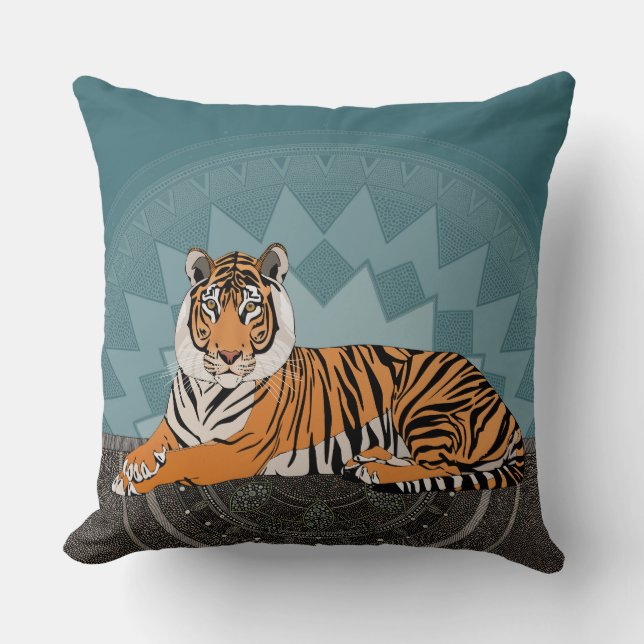 Almofada tigre bengala azul (Frente)