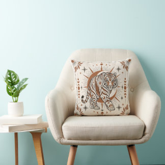 Almofada Tigre Boho Sol Celestial Arte Animal Ornado