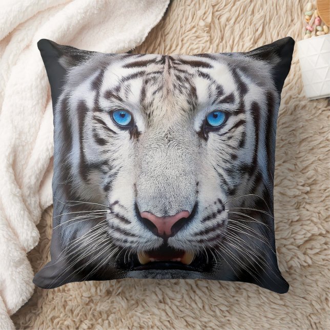 Almofada Tigre Branco com Olhos Azuis (Cobertor)