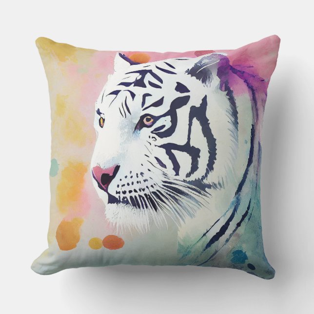 Almofada Tigre Branco Natureza Selvagem Pintura De Artes An (Frente)