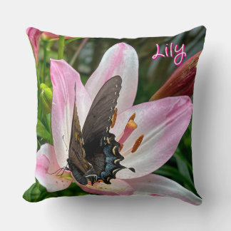 Almofada Tigre branco rosa Lilly Flower Blue Butterfly Nome