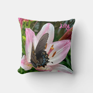 Almofada Tigre branco rosa Lilly Flower Blue Butterfly Nome