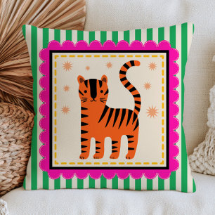 Almofada Tigre Cartoony Fofo em Listras Verdes Colorido