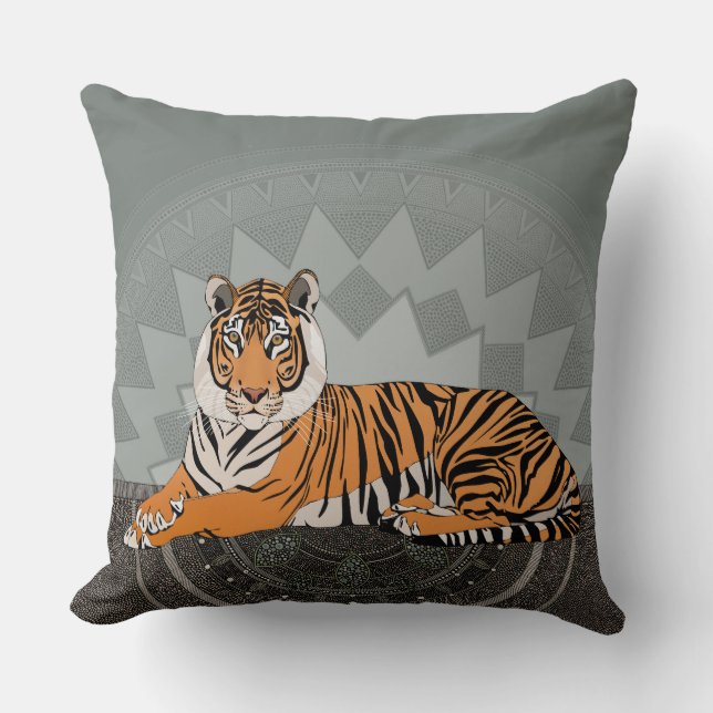 Almofada tigre-de-bengala mandala líquen (Frente)