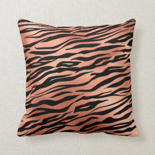 Almofada Tigre de Listras Rosa Dourado Pelo de Zebra