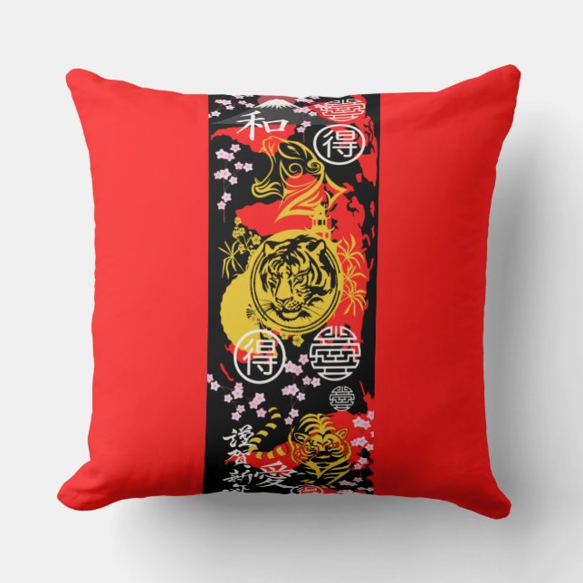 Almofada Tigre decorativo vermelho-preto exclusivamente des (Frente)