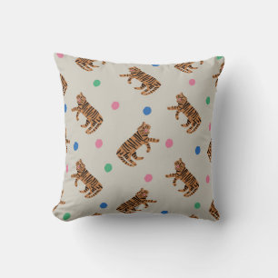 Almofada tigre desenhado à mão e bolinhas coloridas i