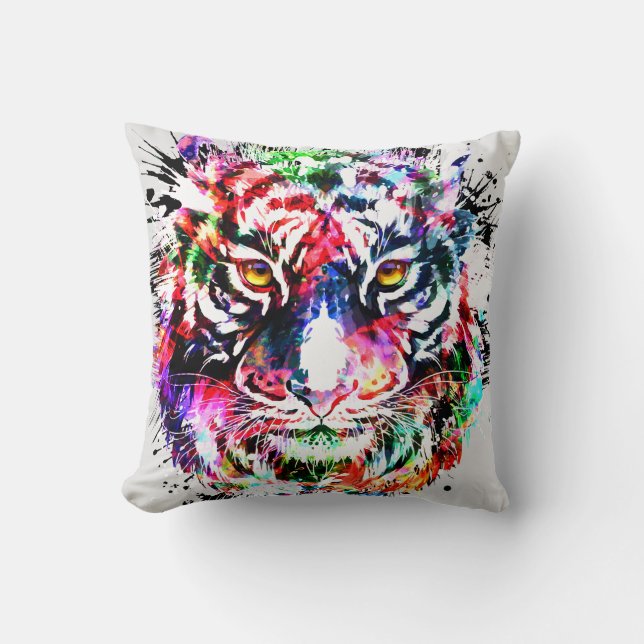 Almofada Tigre | Desenho Colorido | Abstrato Tiger (Frente)