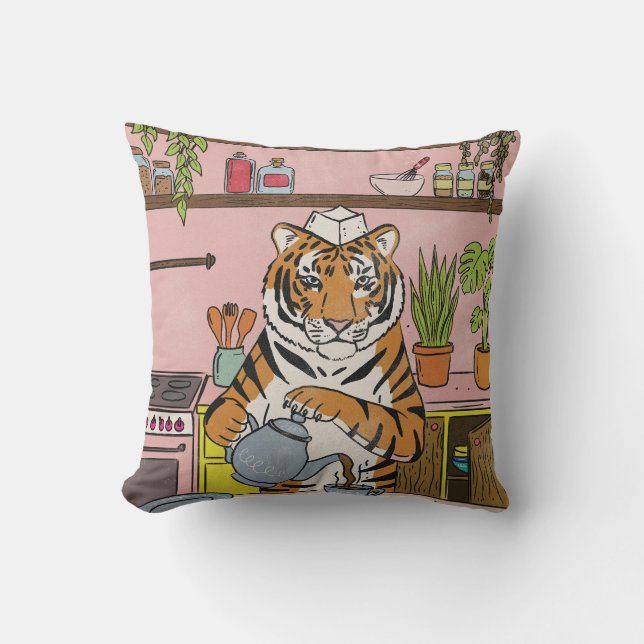 Almofada Tigre Fazendo Chá (Frente)