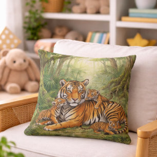 Almofada Tigre Fofo Mamãe e Filhotes Animais da Selva 