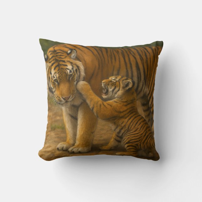 Almofada Tigre Tenderness - Pai e Cubo na Floresta (Frente)