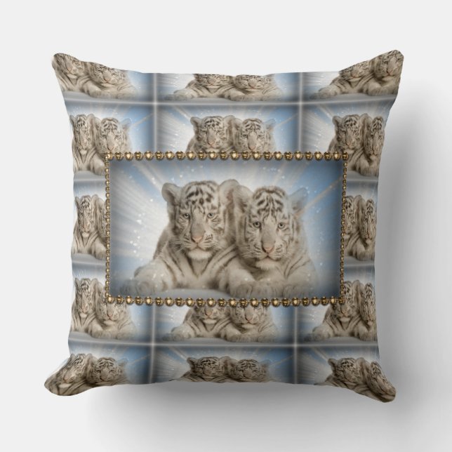 Almofada Tigres brancos/travesseiros decorativos (Frente)