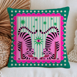 Almofada Tigres Pink Funky em Dopamina Maximalista Verde