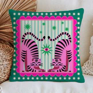 Almofada Tigres Pink Funky em Dopamina Maximalista Verde