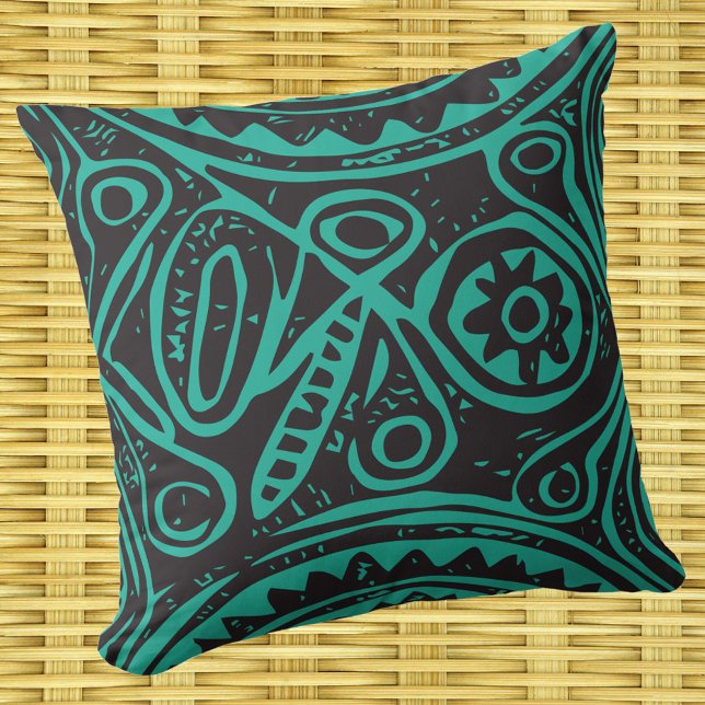 Almofada Tiki Pattern Vintage Melanésio (Criador carregado)