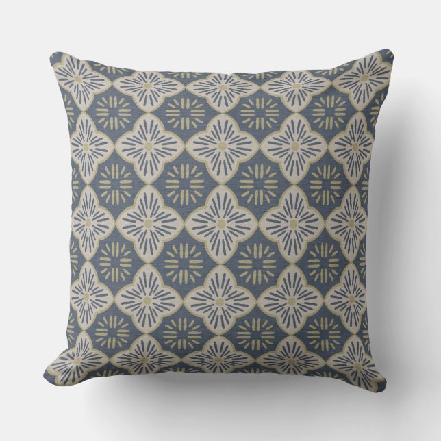 Almofada Tile casablanca graphic in denim and gold pattern (Frente)
