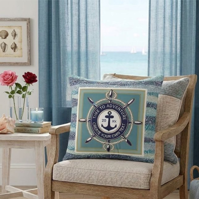 Almofada Time To Adventure Custom Maritime Boat Name (Criador carregado)