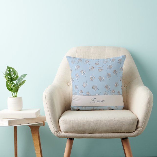 Almofada Timeless Botanical Bloom Soft Blue Monogram  (Cadeira)