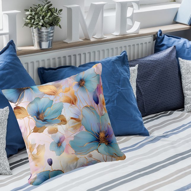 Almofada Tinta de Álcool Floral Azul Eetéreo (Criador carregado)