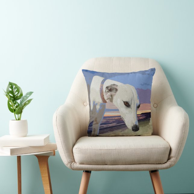 Almofada Tinta De Óleo De Greyhound Branco, Cushion (Cadeira)