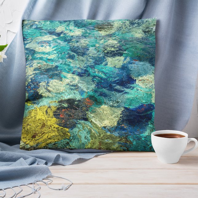 Almofada Tinta de Tinta de Turquesa e Abstrato de Teal (Add your own abstract photo to create a personalized pillow.)