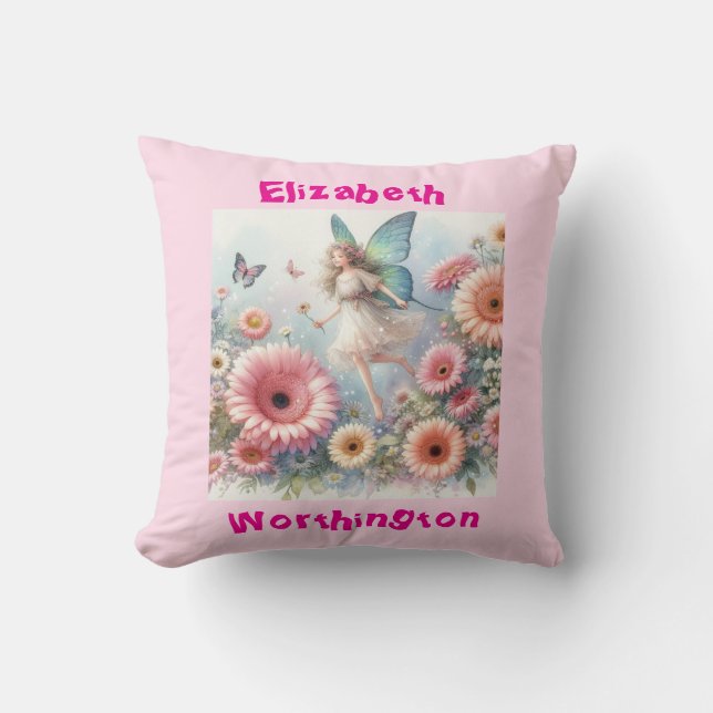 Almofada Tinta floral fada princesa tipografia rosa  (Frente)