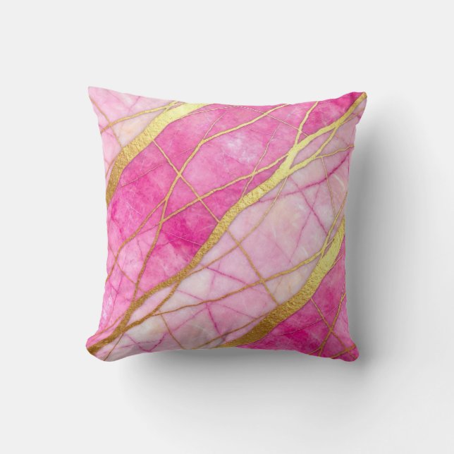 Almofada Tinta Rosa + Travesseiro de Luxo Moderno de Mármor (Frente)