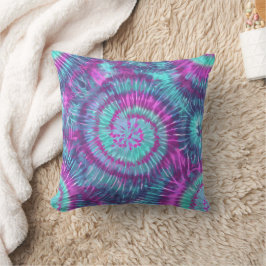 Almofada Tinta Tie Dye Espiral Psicodélica Rosa Azul e Roxa