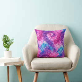 Almofada Tinta Tie Dye Espiral Rosa Roxa e Azul Turquesa
