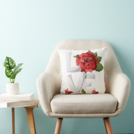 Almofada Tipografia Botânica do Amor Rosa Vermelha Romântic