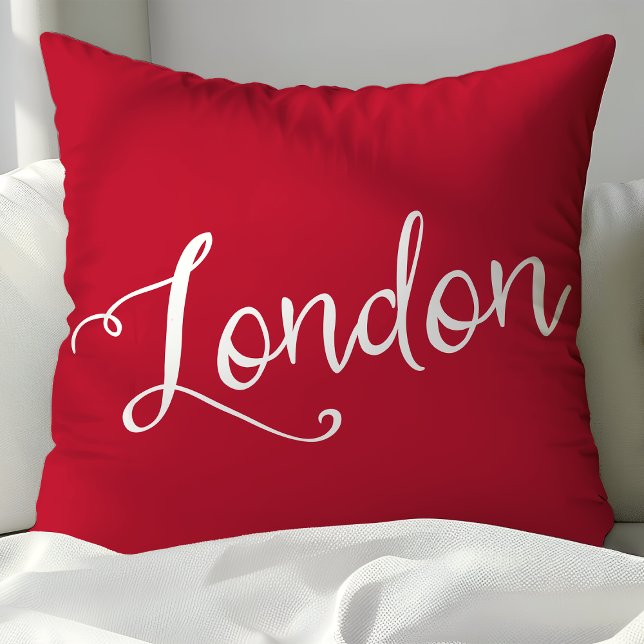 Almofada Tipografia Chic Vermelha e Branca Londres Inglater (Criador carregado)
