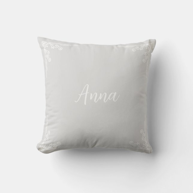 Almofada Tipografia Cinza Pastel Moderna Personalizada Nome (Frente)