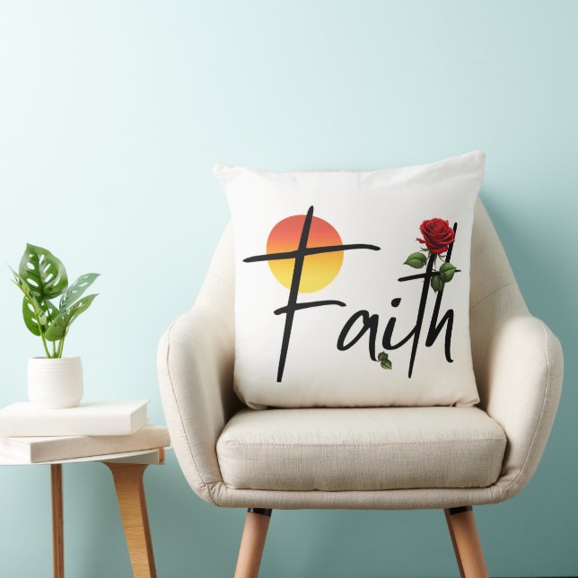 Almofada Tipografia Faith Preta Com Rosa (Cadeira)