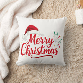 Almofada Tipografia Feliz Natal com Chapéu de Papai Noel e